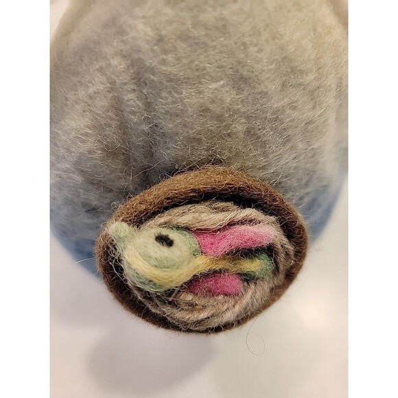 Felted Wool Bird House Nest Handmade Fiber Art Artist Wood Hanger Blue White - Picture 7 of 14